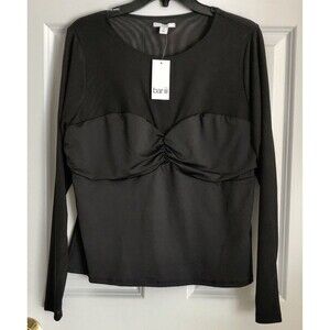 BAR III Women's Top Oct Fash Long Sleeve Pullover Twist Front Illusion black 1X